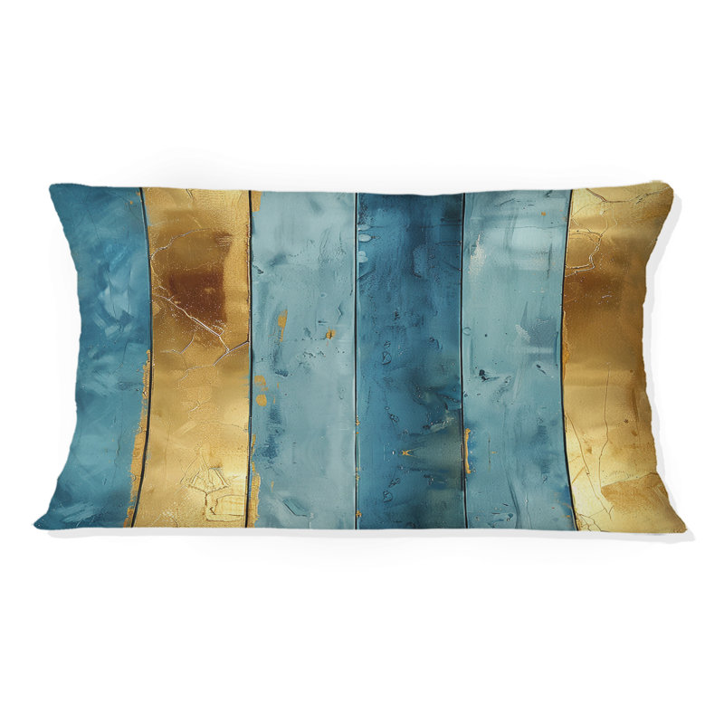 Sky Blue Gold Stripe Glam - Transitional Lumbar Pillow