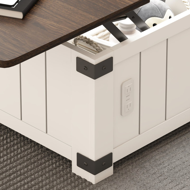 Table basse avec rangement à plateau relevable, beauté carrée blanche, station de charge avec ports, pour salon, unité de style chambre à coucher, construction, bureau