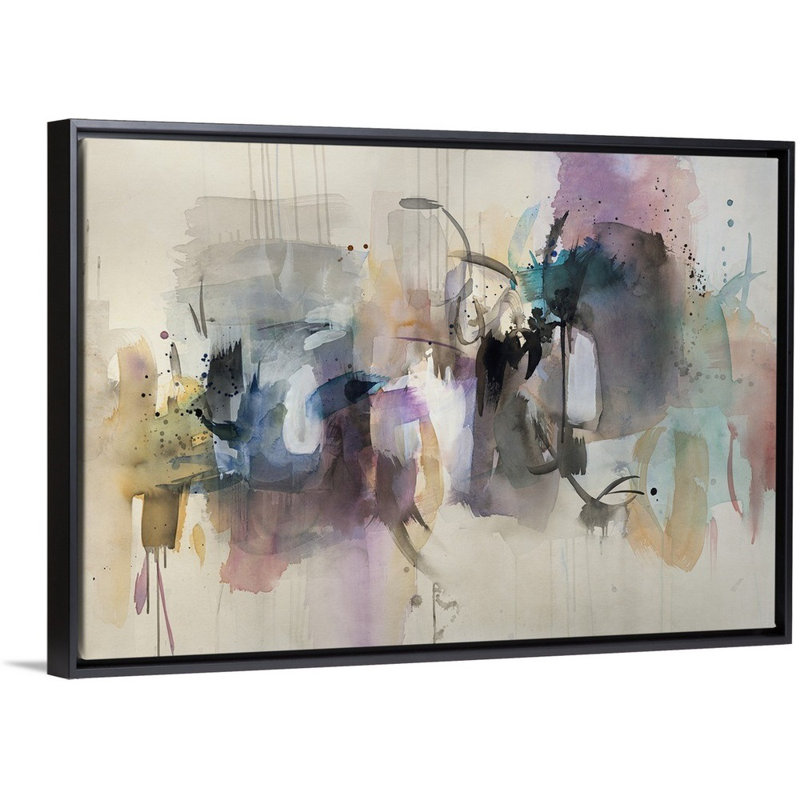 « swift suggestion », peinture sur toile, H 33,7 po x l 49,7 po x P 1,75 po, Cadre flottant noir
