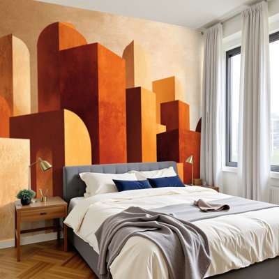 Peel and Stick Papier peint minimaliste moderne architecture affiche Arches Mid Century géométriques murales murales H 100 po x l 144 po amovible papier mural en PVC auto-adhésif décoration murale pour chambre à coucher salon bureau à domicile