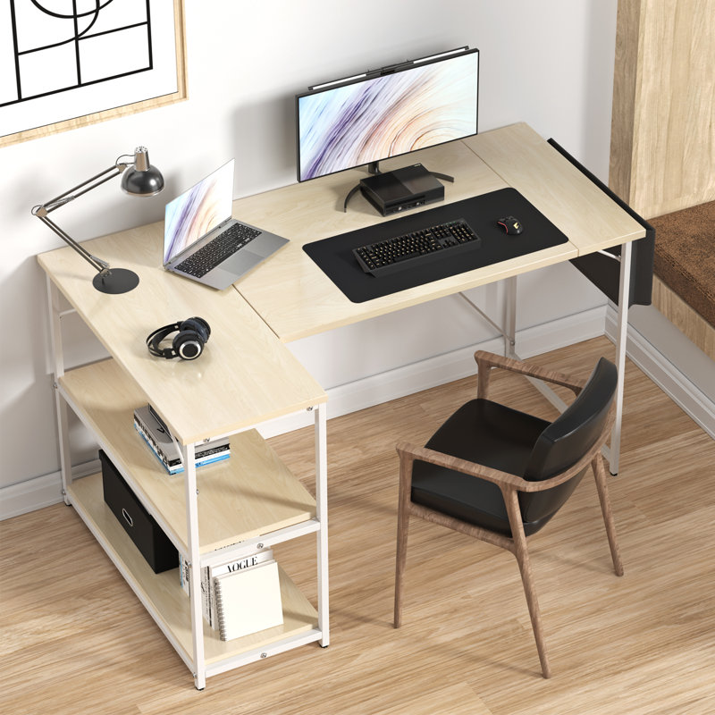 Ambus L Shape Computer Desk, Left Hand, Brown/Black, 140cm W x 80cm D