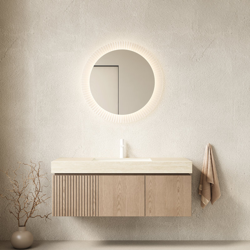 Meuble-lavabo flottant 48 po avec lavabo en céramique, comptoir en pierre frittée, 2 portes et 1 tiroir, système de porte à tiroir à fermeture en douceur