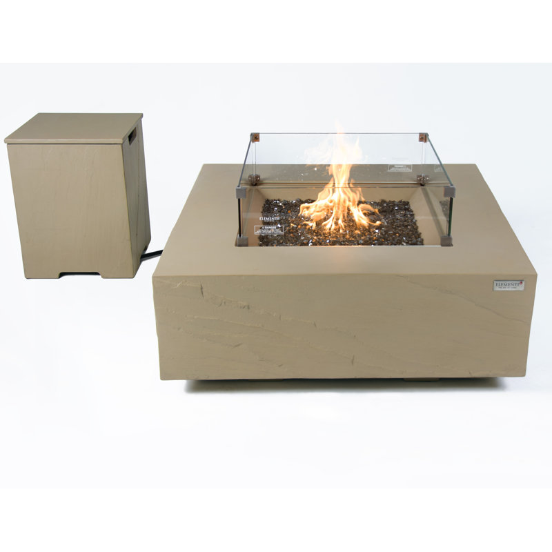 Roraima/Capertree/Uluru 40" Outdoor Sandstone Fire Pit 60,000 BTU - Includes Fire Glass, Lid & PVC Cover, Propane, Space Gray