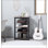 Meuble télé, meuble audio-vidéo, tour audio d'angle avec tablettes de rangement et structure en acier, rangement dans le salon,