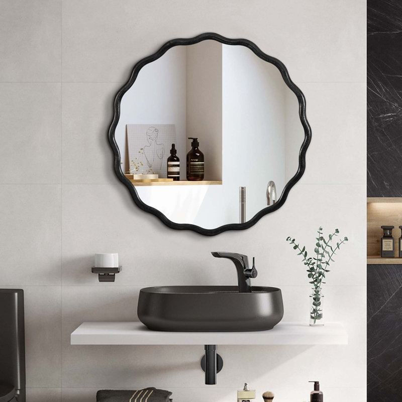 Miroir de meuble-lavabo mural en bois massif, Noir, 36 po x 36 po