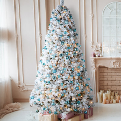 Snow Flocked Artificial Christmas Tree with Color Changing LED Lights