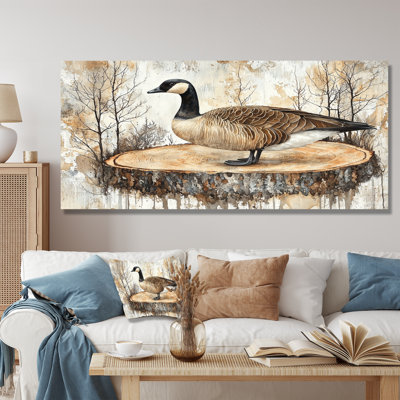 Oie d'automne par le lac en bois I - oie, art mural