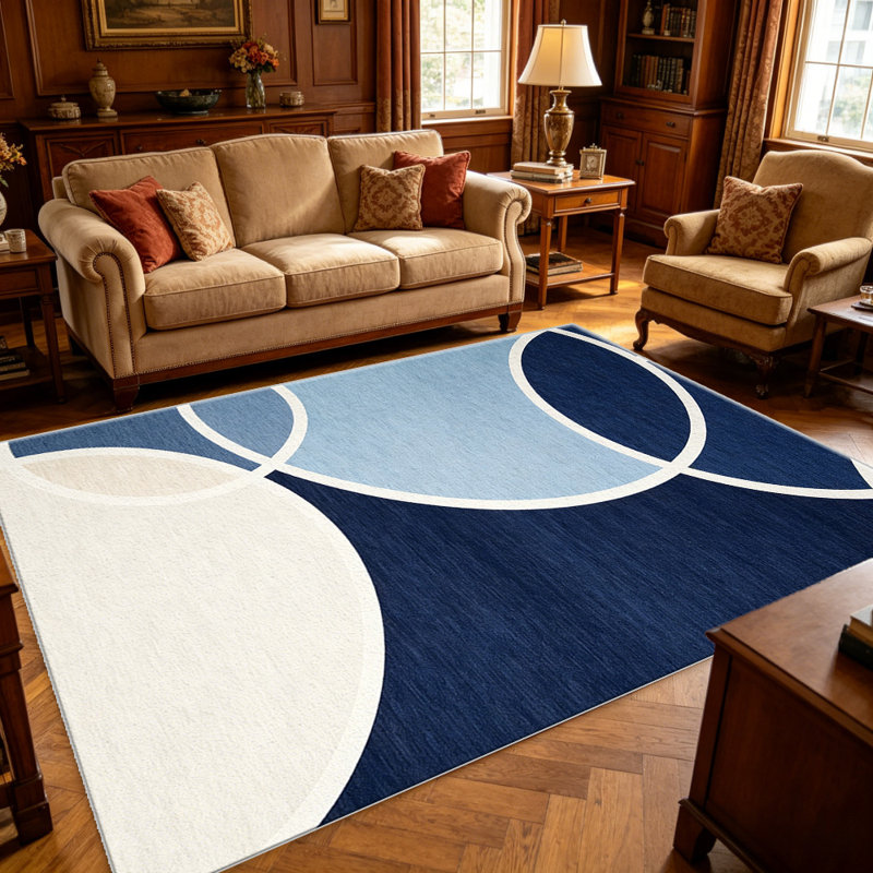 Blue and White Abstract Circles carpet-easy to clean, machine-washable, soft and comfortable; suitable for door mats, kitchens, living rooms, bedrooms, corridors, and laundry areas. Easy to clean, durable carpet for home decoration.