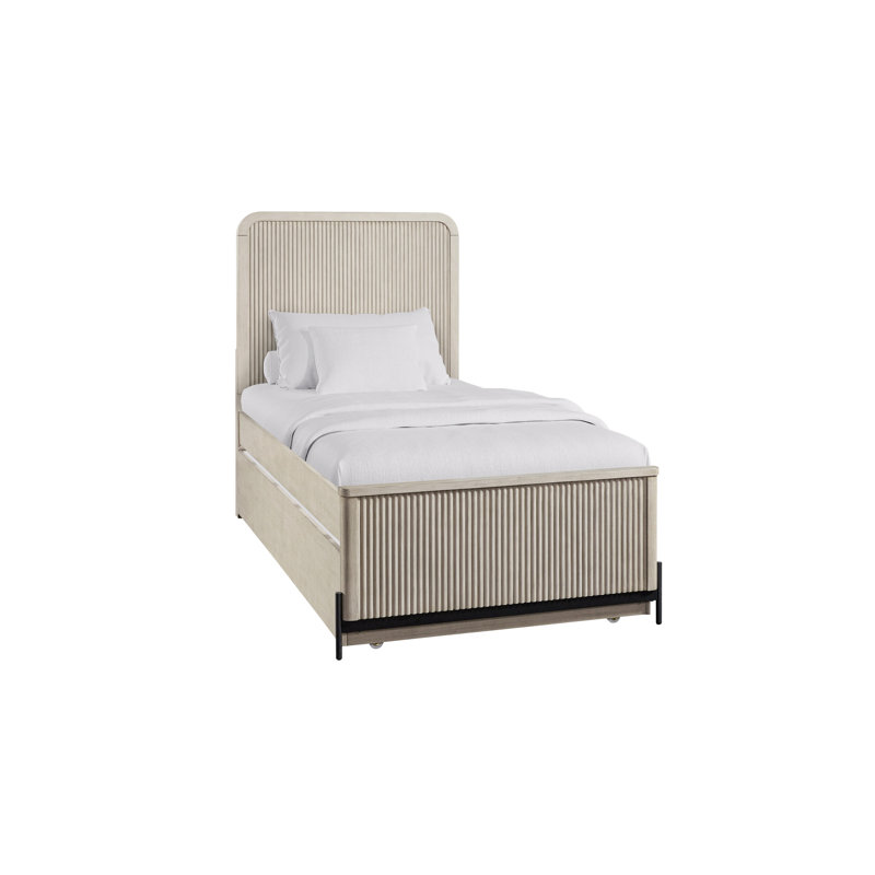Lit gigogne double taupe avec placage de bouleau et structure en bois massif
