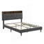 Structure de lit tapissier KING -Size avec tête de lit en tissu de lin touffeté à boutons, ports USB, station de charge pratique, deux poches latérales, ne nécessite pas de sommier, gris foncé