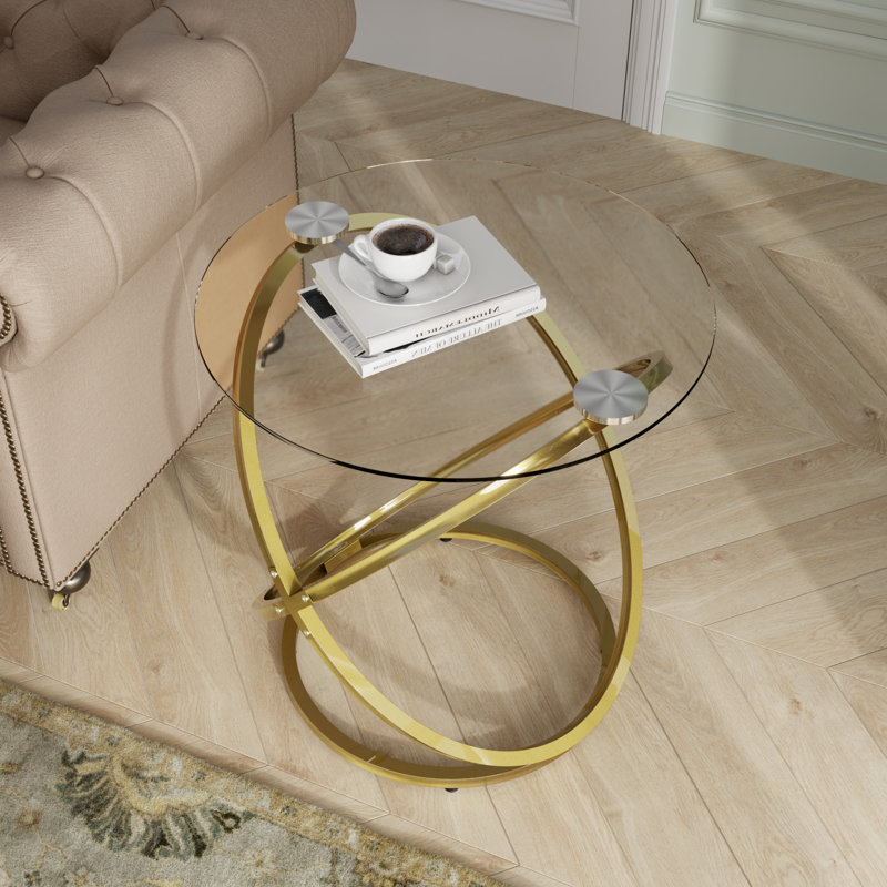 Glass Coffee Table, 24.2" H x 23.6" L x 23.6" W, Gold