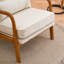 Chaise d'appoint Mid-Century moderne en lin blanc cassé avec accoudoirs en chêne massif-52095140-43985393