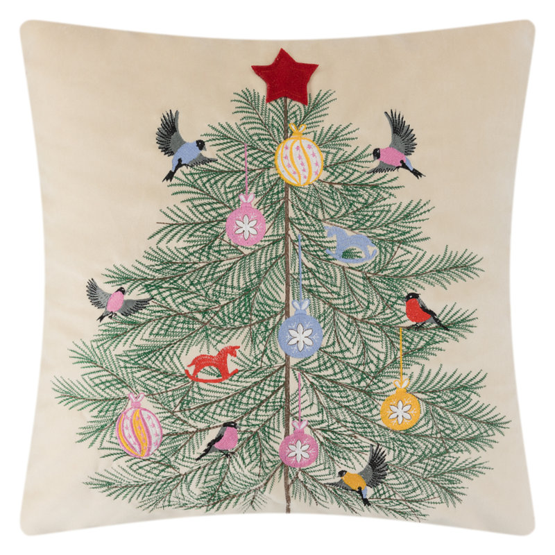 Housse de coussin en velours brodé Christmas Tree 18 x 18 po