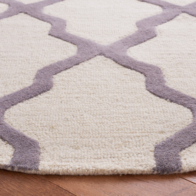 Cannen Hand Tufted Wool Geometric Rug, Round 8', Ivory/Silver