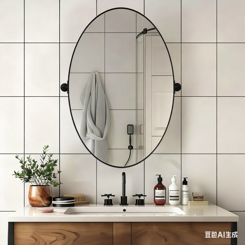 30" X 23" Oval Pivot Bathroom Mirror, Modern Farmhouse Metal Framed Vanity Mirror, Adjustable Tilting Mirror For Wall