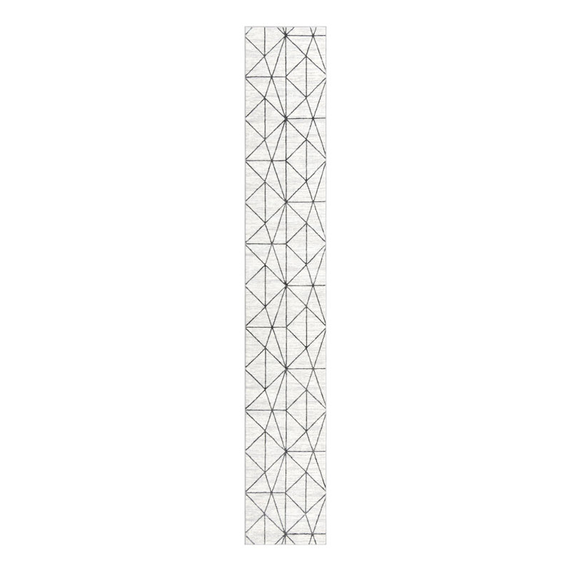Tapis géométrique ivoire / gris Nuangola, Tapis de couloir 2 pi 7 po x 16 pi 5 po