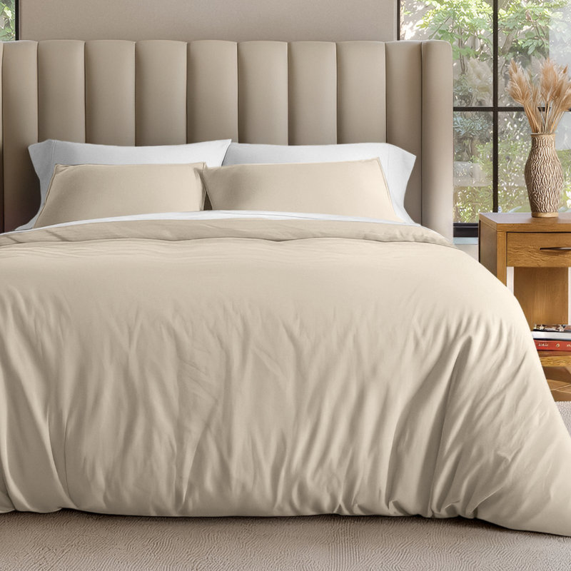Organic Cotton Jersey Knit Duvet Cover, Queen Duvet Cover + 2 Standard Shams, Sand