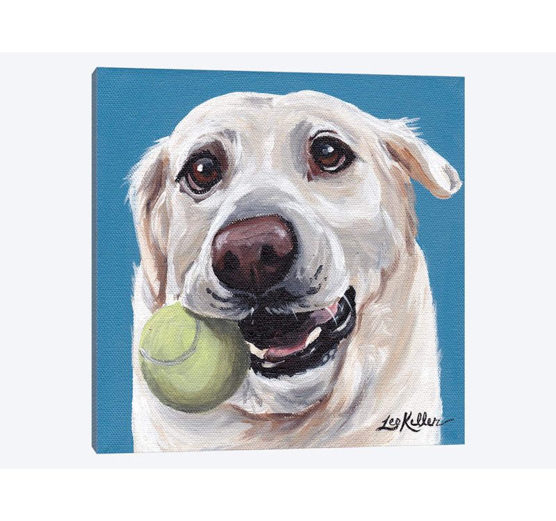 «Yellow Lab With Ball» par Hippie Hound Studios, impression sur toile tendue, H 18 po x l 18 po x P 1,5 po, Toile tendue