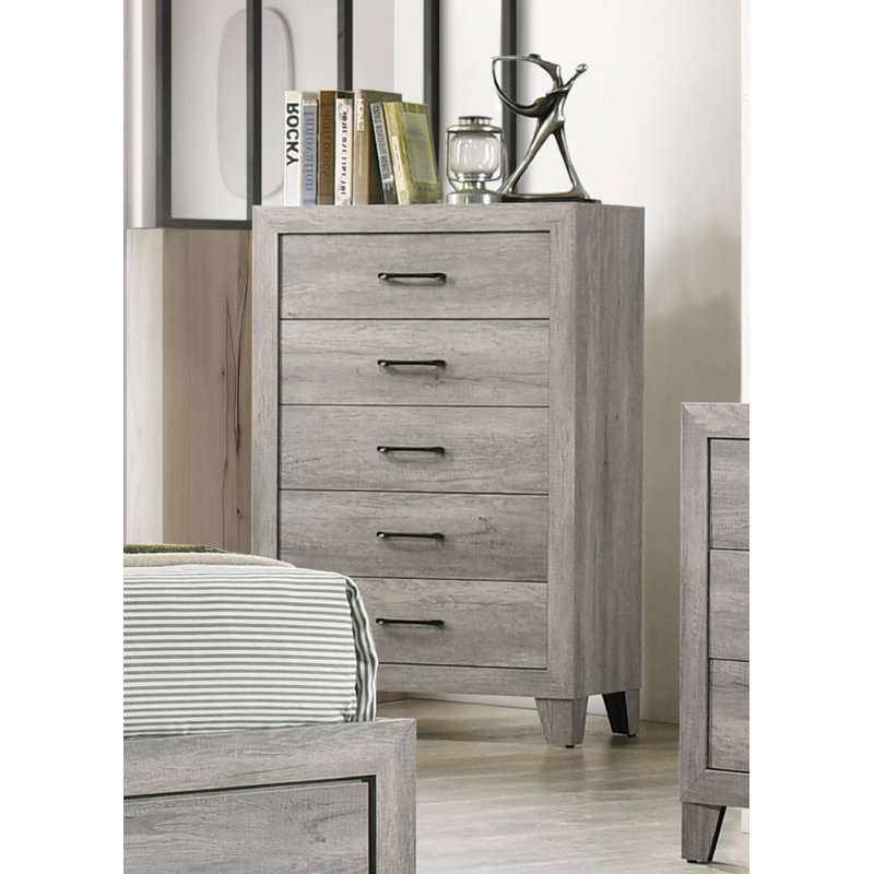 Commode décorative, commode contemporaine à cinq tiroirs, armoire de lit avec cadre en bois