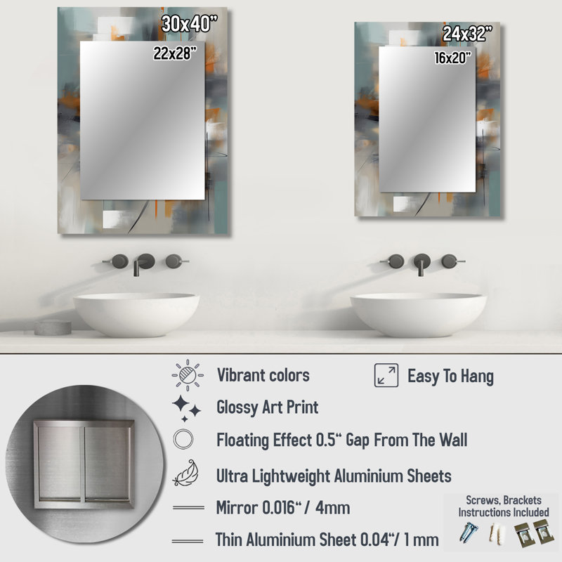 Abstract Design Shapes III - Modern Rectangular Wall Mirror, 32" x 24"