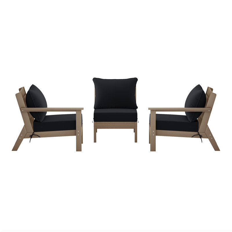 3-Piece Deep Seating Set With Cushions, Light Brown, Black