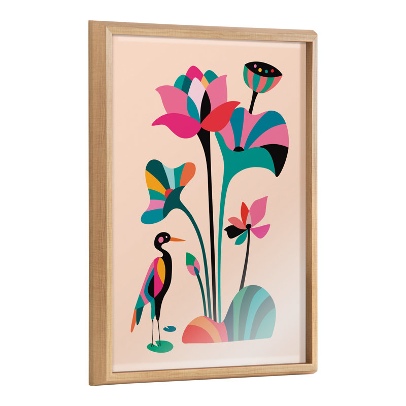 «Mid Century Modern Lotus» par Rachel Lee, 3 oiseaux, art mural encadré en verre