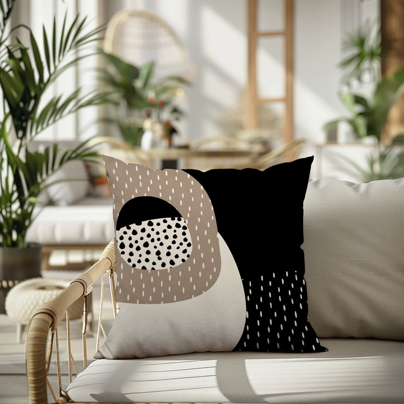 Coussin carré intérieur / extérieur pia, H 15 po x l 15 po, Beige / noir / blanc cassé