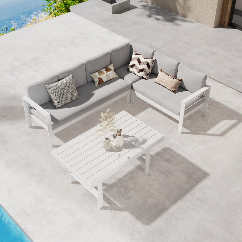 Ensemble de conversation modulaire en aluminium 4 pièces avec coussins, Gris clair