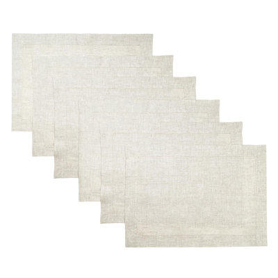 Classic Linen By D'Moksha, 100% Pure Linen, Light Natural Placemats, Set of 6, 14 x 19 In
