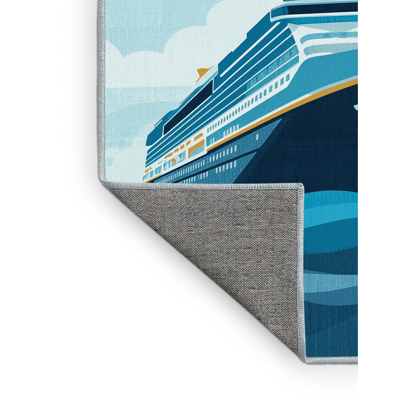 Tapis bleu moderne pour bateau de croisière lavable à la machine, 3 x 5