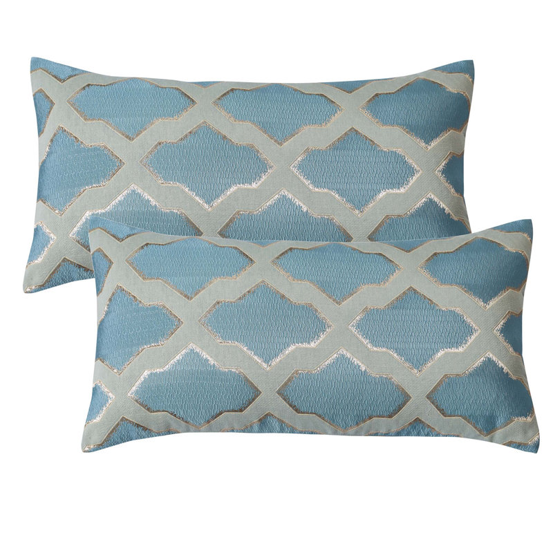 Geometric Rectangular Lumbar Pillow Cover, Blue
