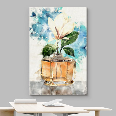 Art de la mode orange sur fond orange avec fleur de magnolia blanc sur toile