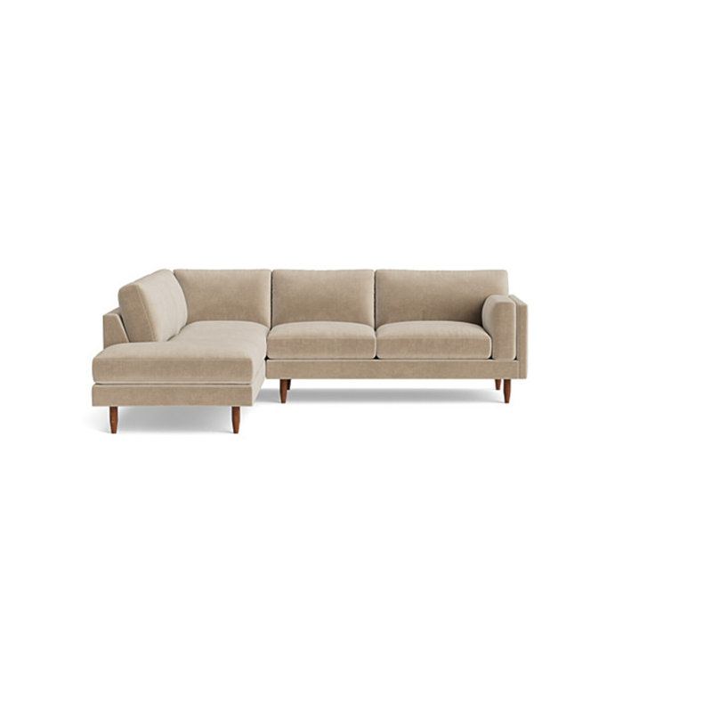 Skinny Fat Sectional, Velvet - Beige, Left Hand Facing
