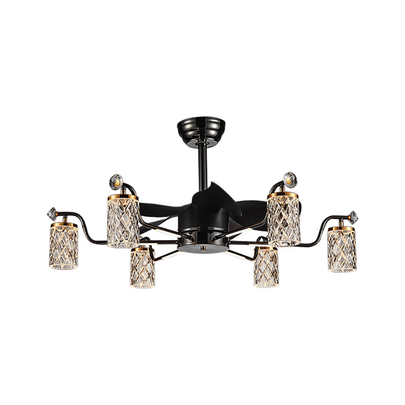 35.43" Luxury LED Dimmable Ceiling Fan with 6 Light and Remote, Black