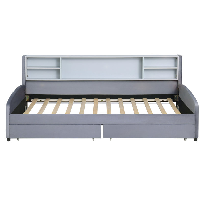Comfortable Twin Upholstered Platform Bed with Practical Storage Options, Grey