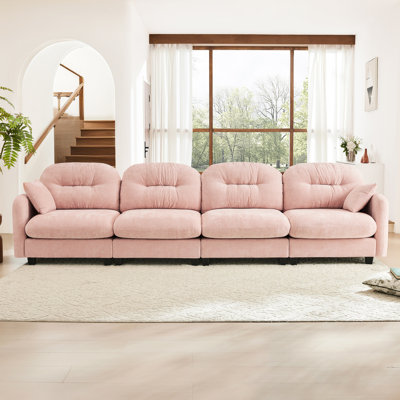 Canapé modulaire à quatre places en chenille rose avec combinaison flexible, mousse haute densité, coussins, 2 coussins décoratifs pour chambre à coucher, aménagement, éponge de résilience, espaces de lecture
