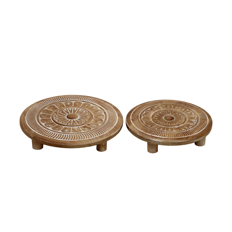 Ensemble de 2 contremarches rondes en bois, contremarches en bois de ferme avec motif sculpté