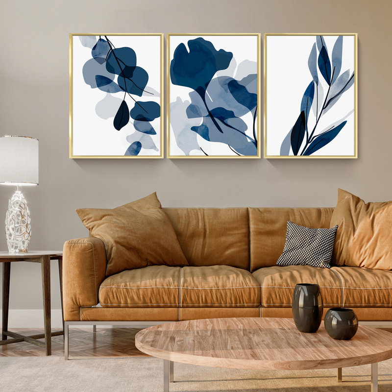 Style bohémien - ensemble de 3 impressions encadrées sur toile, H 16 po x l 36 po x P 1,5 po, Or