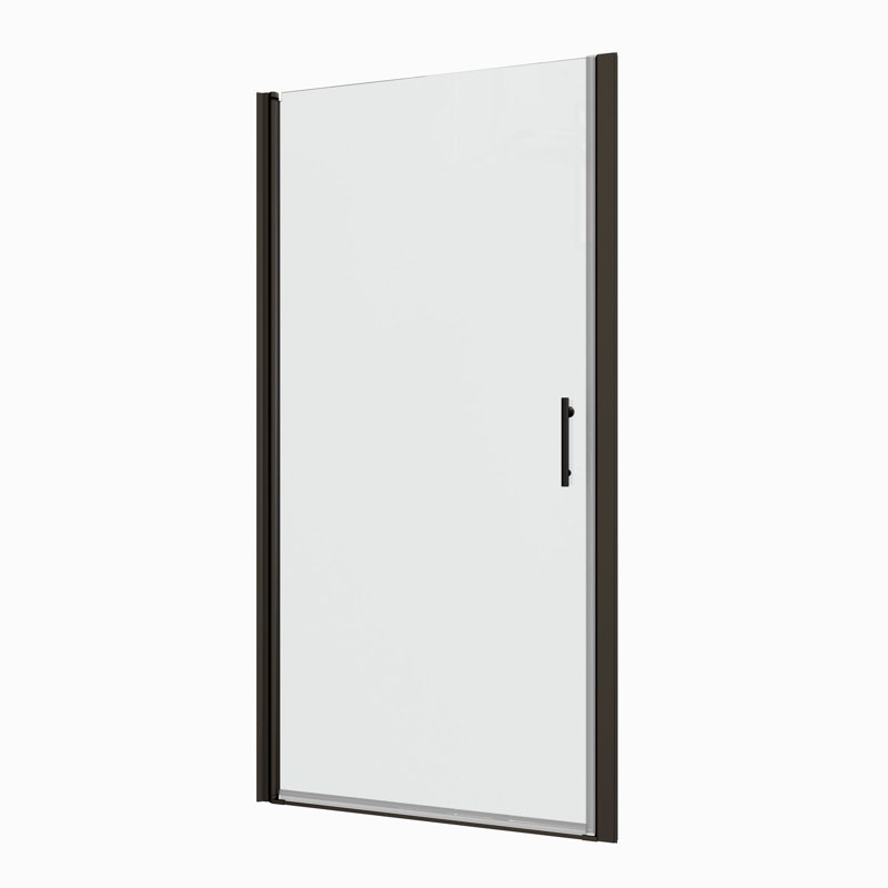 Tempered Clear Glass Pivot Shower Door - Matte Black For Bathroom With Leak 1/4"