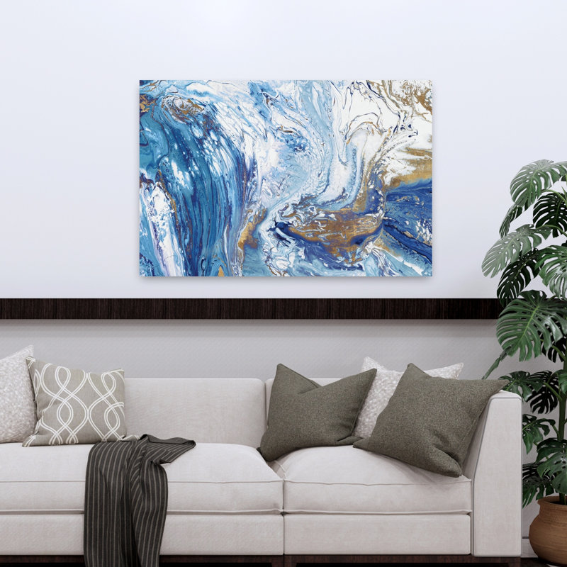 Soirée de marée bleue abstraite, art océanique contemporain et vibrant, H 32 po x l 48 po