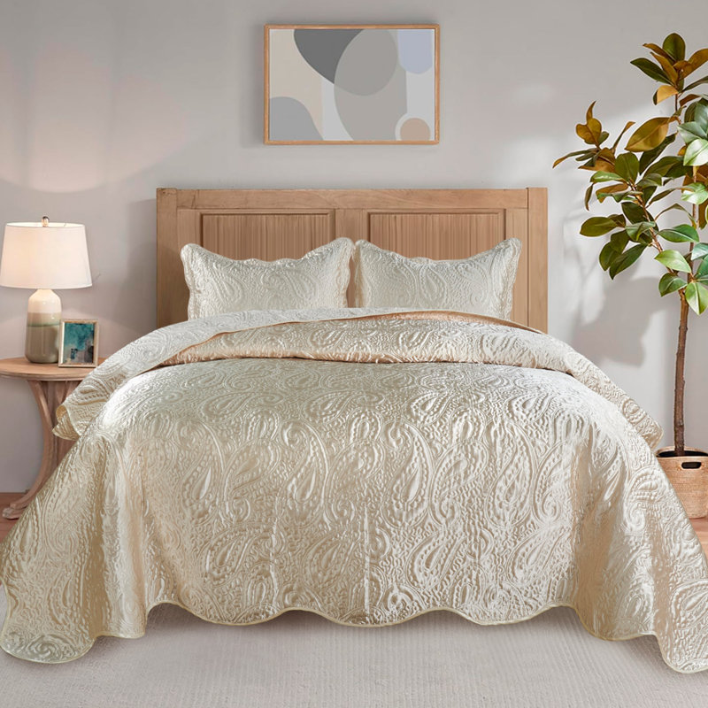 Quilted bedspread 3pcs set, Champagne, Queen