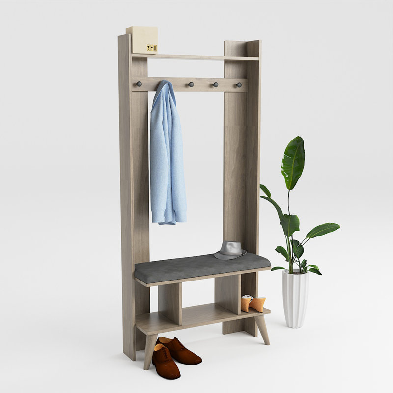 Debruyne Hall Tree 83.6cm Wide with Bench and Shoe Storage, Taupe