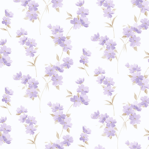 Papier peint floral 32,7 pi x 20,5 po Amaranthine, Mauve / Brun / Blanc