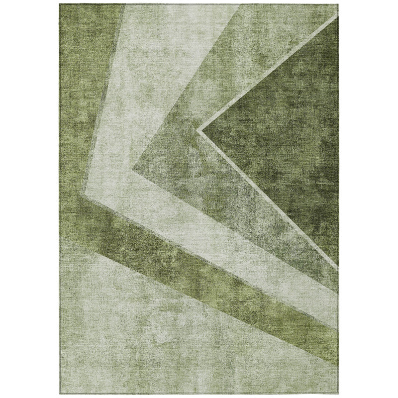 HomeRoots 3' X 5' Olive Green And Artichoke Green Geometric Washable Indoor Outdoor Area Rug