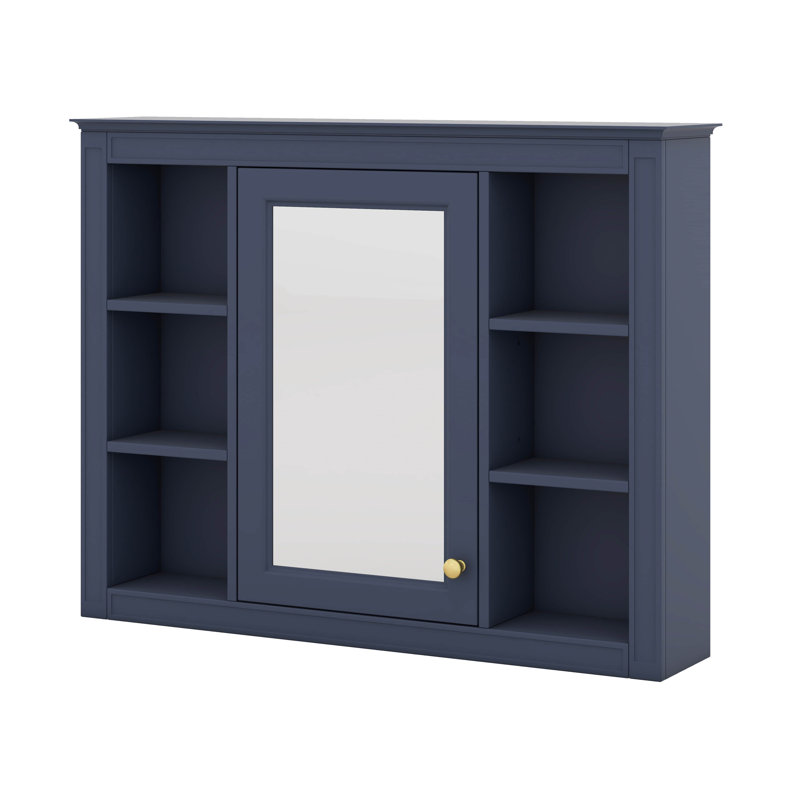 Armoire à pharmacie murale avec miroir et 6 tablettes ouvertes, Bleu