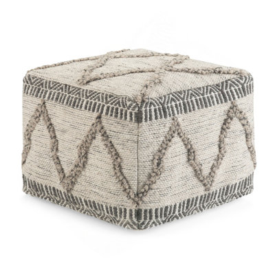 Sweeney 18 inch Wide Square Pouf in Grey and Natural Wool and Cotton