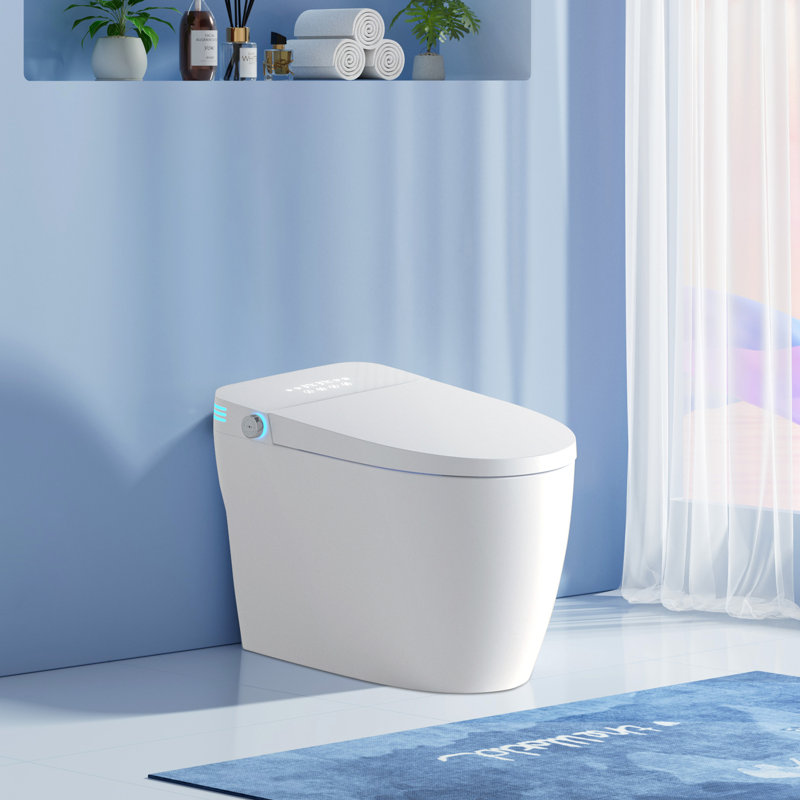 Toilette intelligente sans réservoir Alvantor, toilette bidet une pièce, chasse d'eau automatique moderne, siège chauffant, eau chaude et sèche, température réglable, télécommande blanche