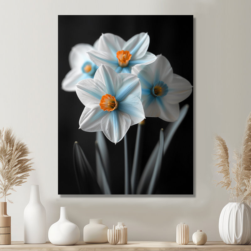Monochromes Whimsy Wonderland Daffodils II - Jonquilles, art mural, Toile tendue, H 12 po x l 20 po