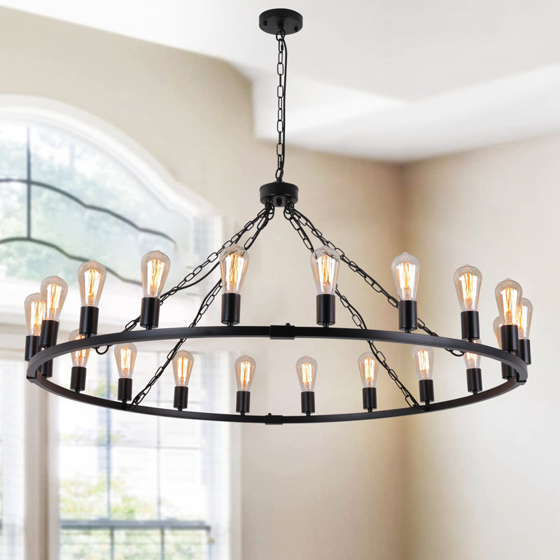 Turco 20 - Light Wagon Wheel Chandelier, Black
