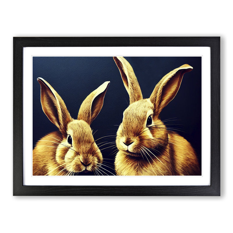 XH1022-7273X Rabbits - Single Picture Frame Print, Black Framed, 46cm H x 64cm W x 2cm D